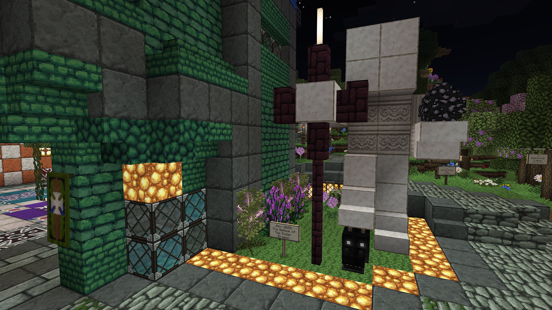 Statue commemorating the defeat of the Ender Dragon, located in Aridnea's Town Square